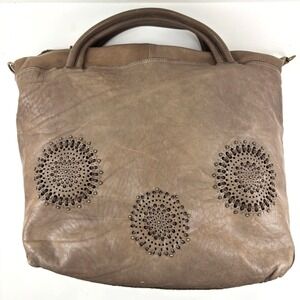 Errelleventidue Leather Tote Women Large Taupe Laser Cut Mandala Made in Italy